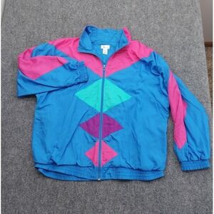 Vtg 80s Bocoo‎ Jacket Women 1X Blue Colorblock Track Nylon Lined Parachute Wind